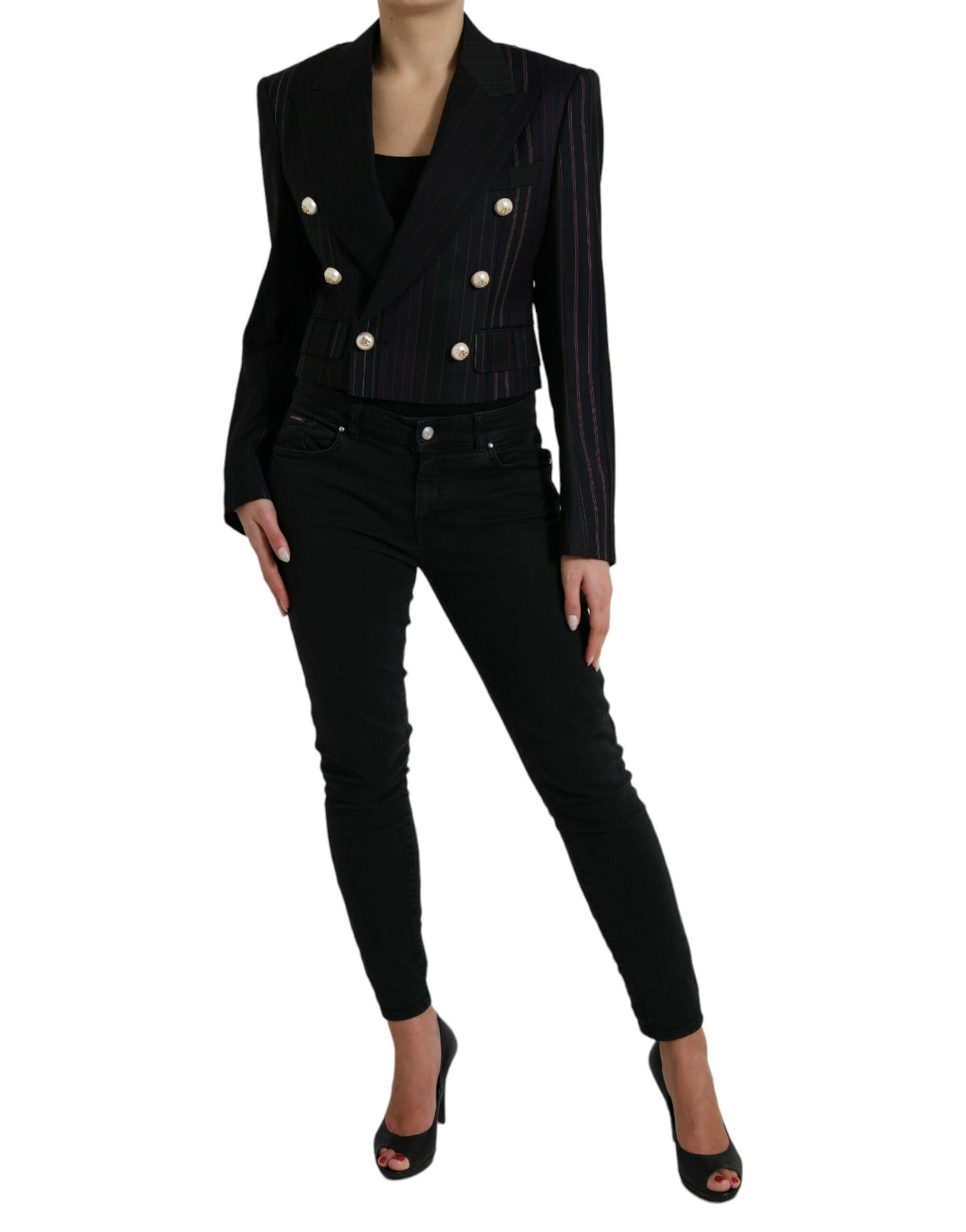 Dolce & Gabbana Women's Black Striped SICILIA Double Breasted Jacket