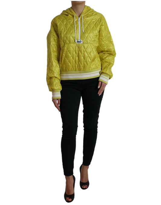 Dolce & Gabbana Women's Yellow Nylon Quilted Hooded Pullover Jacket