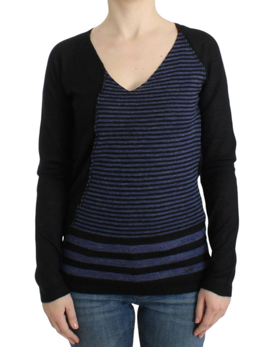 Costume National Women's Black striped V-neck sweater
