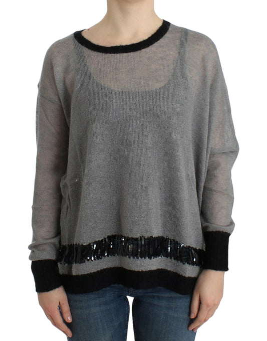 Costume National Women's Grey embellished asymmetric sweater