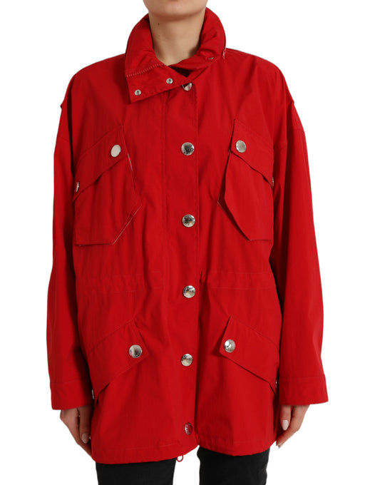 Dolce & Gabbana Women's Red Polyester Hooded Button Rain Coat Jacket