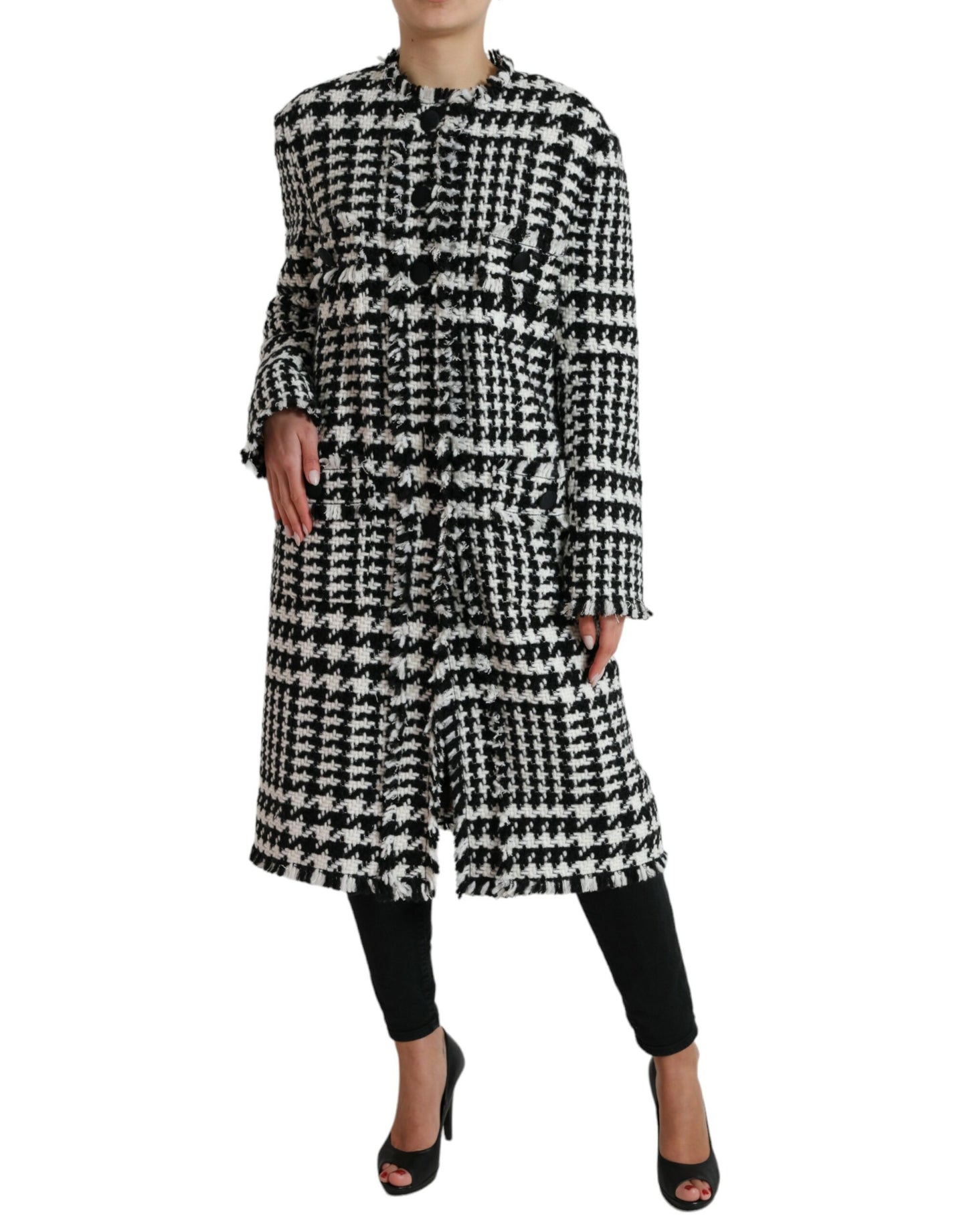 Dolce & Gabbana Women's Elegant Houndstooth Long Trench Coat