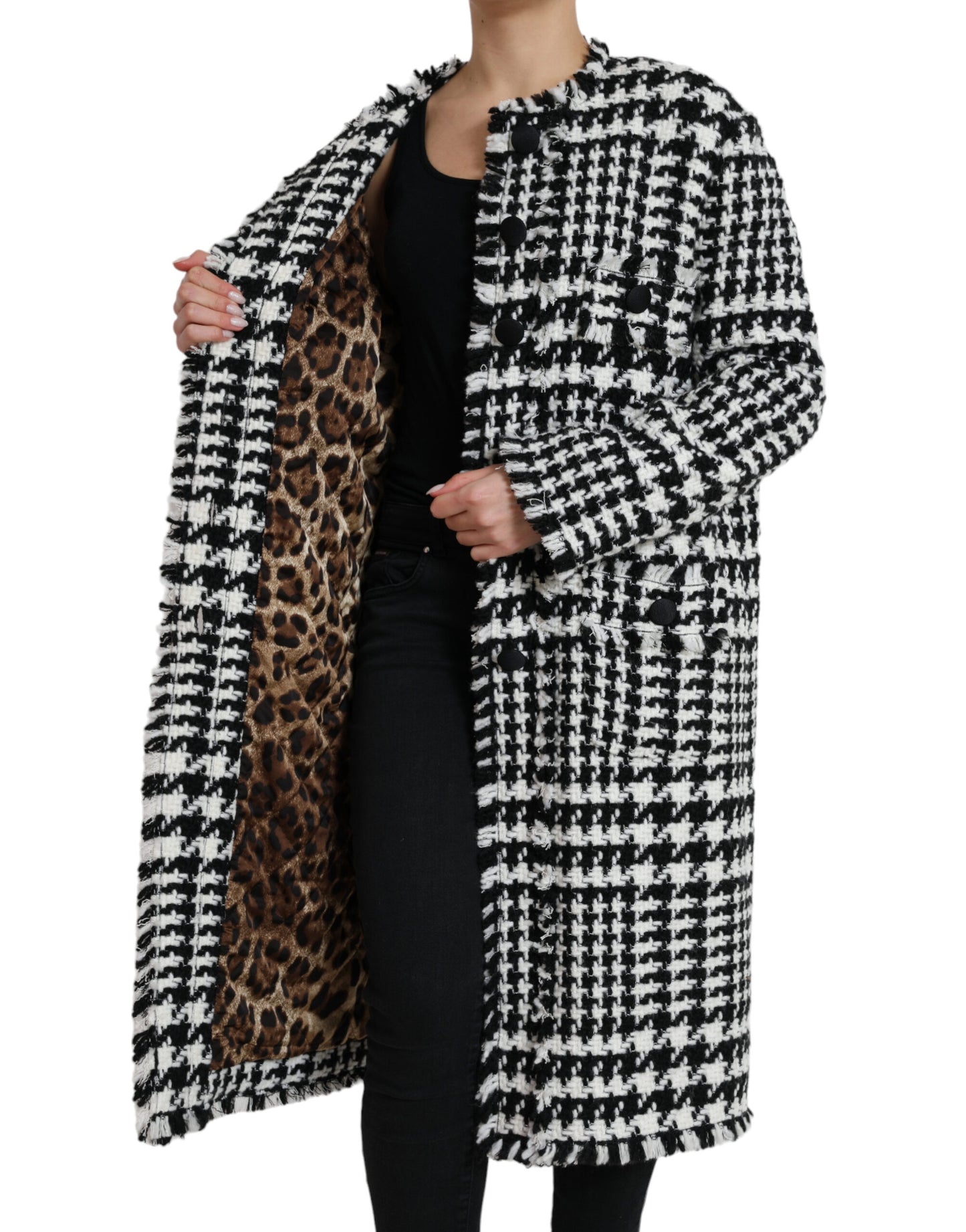 Dolce & Gabbana Women's Elegant Houndstooth Long Trench Coat