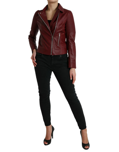 Dolce & Gabbana Women's Bordeaux Biker Leather Jacket