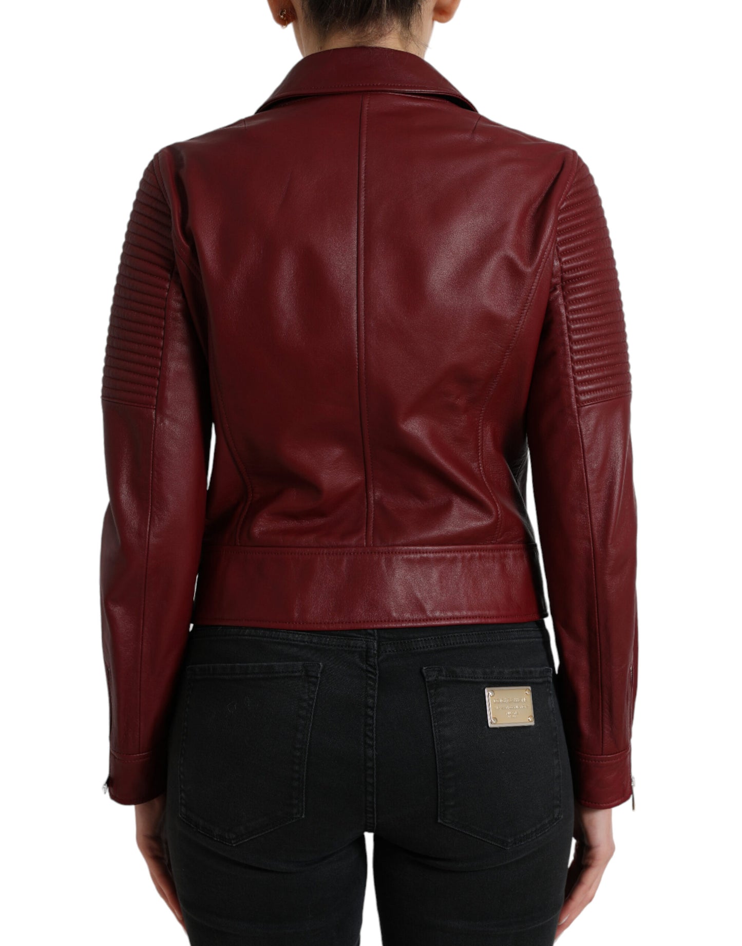 Dolce & Gabbana Women's Bordeaux Biker Leather Jacket