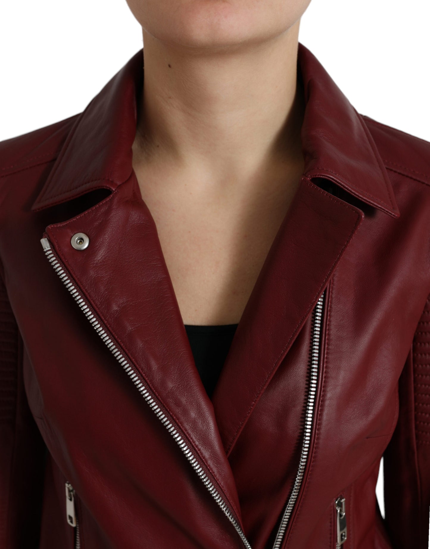 Dolce & Gabbana Women's Bordeaux Biker Leather Jacket
