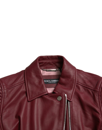 Dolce & Gabbana Women's Bordeaux Biker Leather Jacket