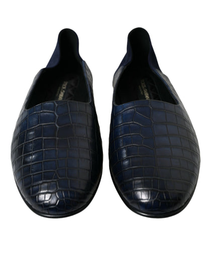 Dolce & Gabbana Men's Crocodile & Goatskin Leather Loafer Slip-On Shoes - Blue Patterned