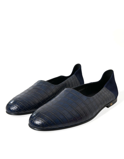 Dolce & Gabbana Men's Crocodile & Goatskin Leather Loafer Slip-On Shoes - Blue Patterned