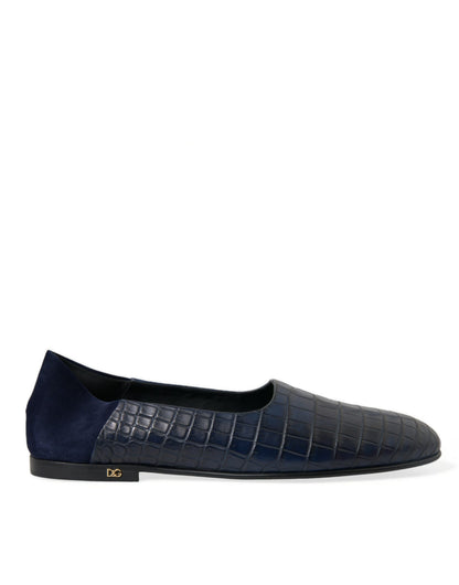 Dolce & Gabbana Men's Crocodile & Goatskin Leather Loafer Slip-On Shoes - Blue Patterned