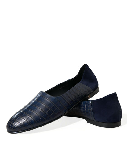 Dolce & Gabbana Men's Crocodile & Goatskin Leather Loafer Slip-On Shoes - Blue Patterned