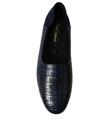 Dolce & Gabbana Men's Crocodile & Goatskin Leather Loafer Slip-On Shoes - Blue Patterned