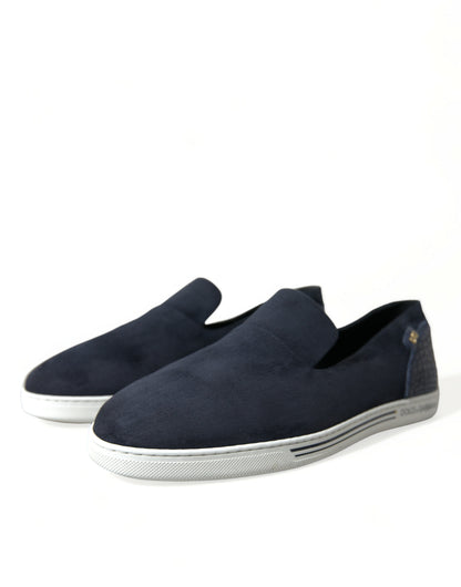 Dolce & Gabbana Men's Caiman Suede Rubber & Lambskin Leather Loafer Shoes - Blue