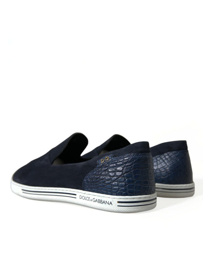 Dolce & Gabbana Men's Caiman Suede Rubber & Lambskin Leather Loafer Shoes - Blue