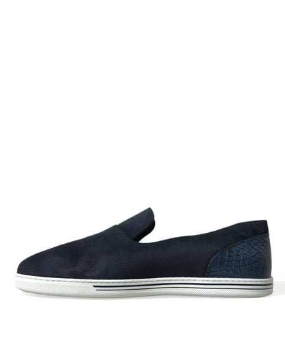 Dolce & Gabbana Men's Caiman Suede Rubber & Lambskin Leather Loafer Shoes - Blue