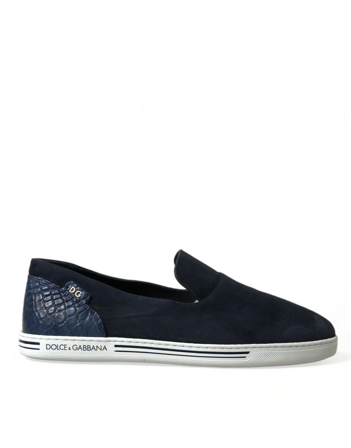 Dolce & Gabbana Men's Caiman Suede Rubber & Lambskin Leather Loafer Shoes - Blue