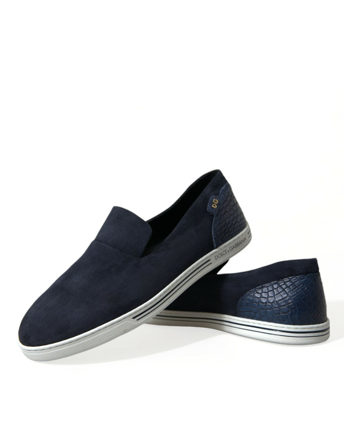 Dolce & Gabbana Men's Caiman Suede Rubber & Lambskin Leather Loafer Shoes - Blue