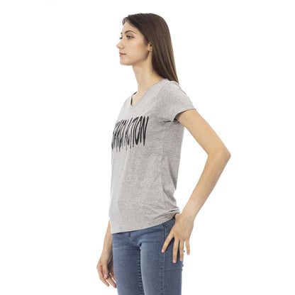 Gray Cotton Short Sleeve V-neck T-Shirt