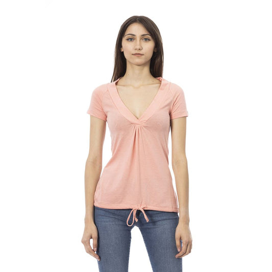 Pink Cotton Short Sleeve Round Neck T-Shirt