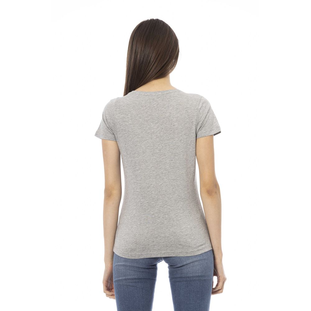Gray Cotton Short Sleeve V-neck T-Shirt