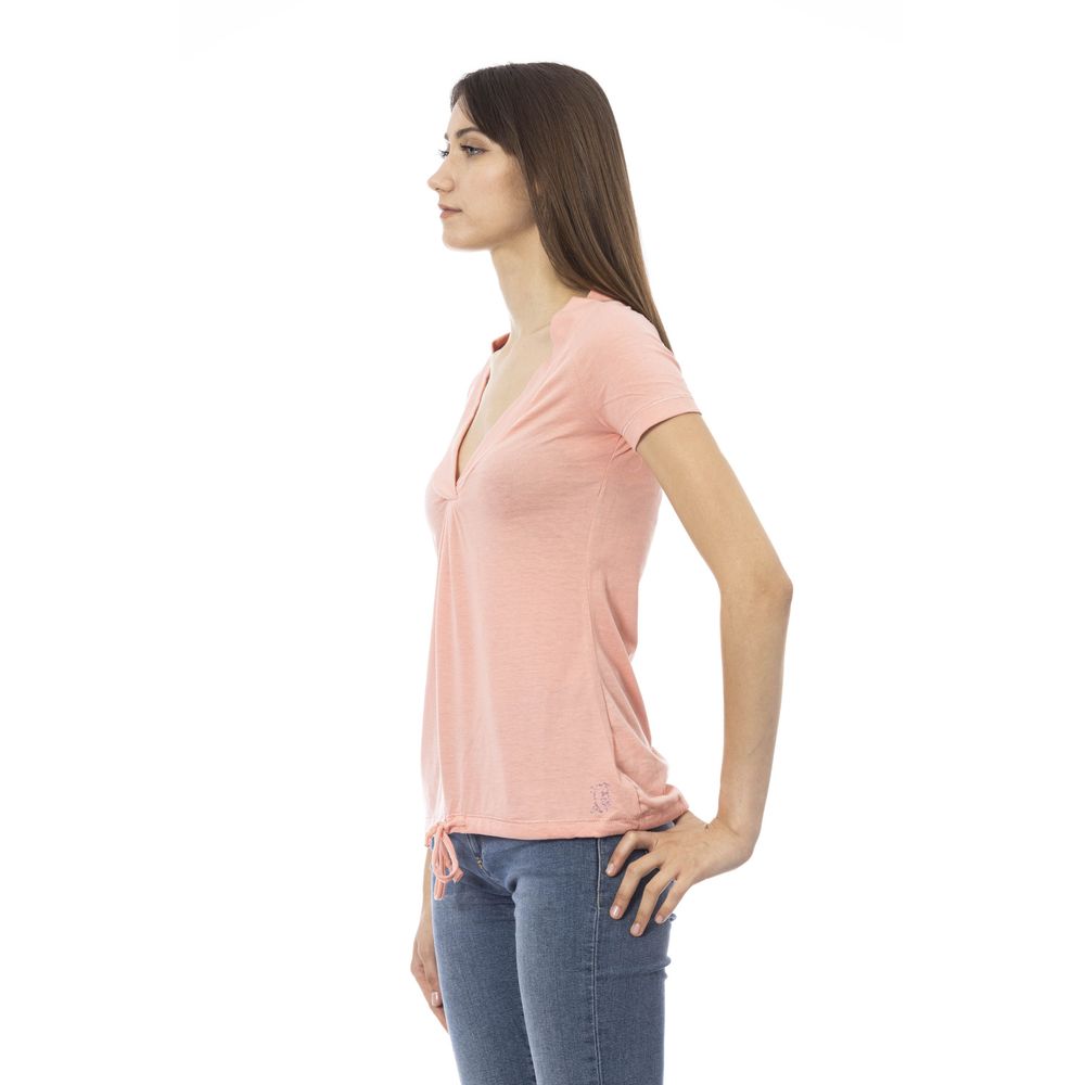 Pink Cotton Short Sleeve Round Neck T-Shirt