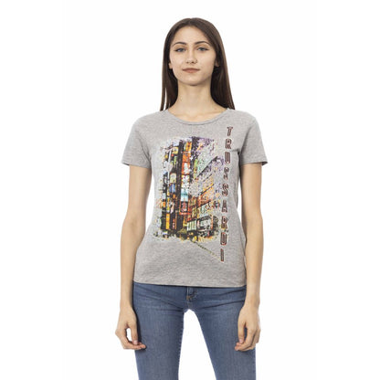 Gray Cotton Short Sleeve Round Neck T-Shirt