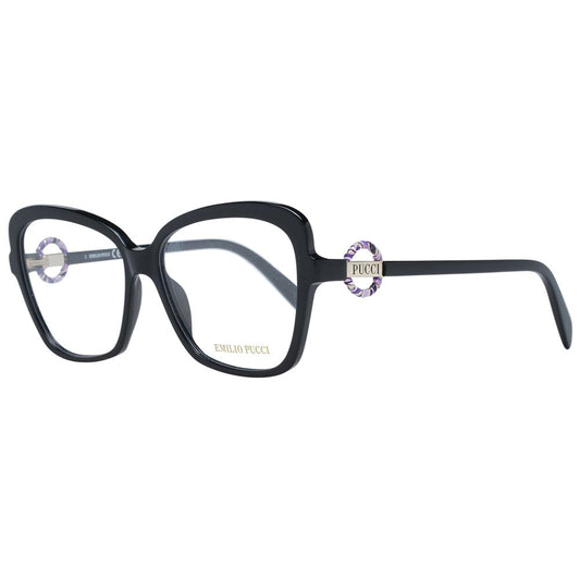 Eyeglasses Frames by Emilio Pucci for women in plastic black features an refined silhouette, showcasing a sophisticated black coloured frame and refined full-frame frame design for a refined look.