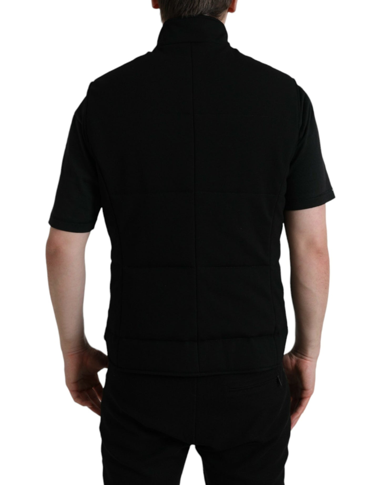 Dolce & Gabbana Men's Black Rayon Buttoned Vest Logo Jacket