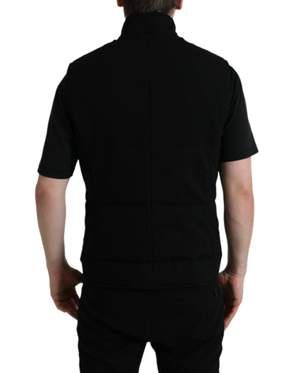 Dolce & Gabbana Men's Black Rayon Buttoned Vest Logo Jacket