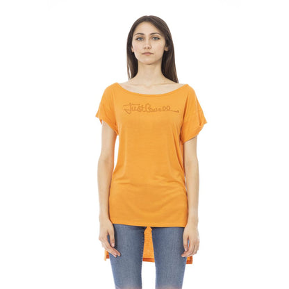 Orange Cotton Short Sleeve Crewneck Long T-Shirt