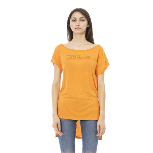 Orange Cotton Short Sleeve Crewneck Long T-Shirt