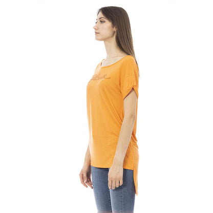 Orange Cotton Short Sleeve Crewneck Long T-Shirt