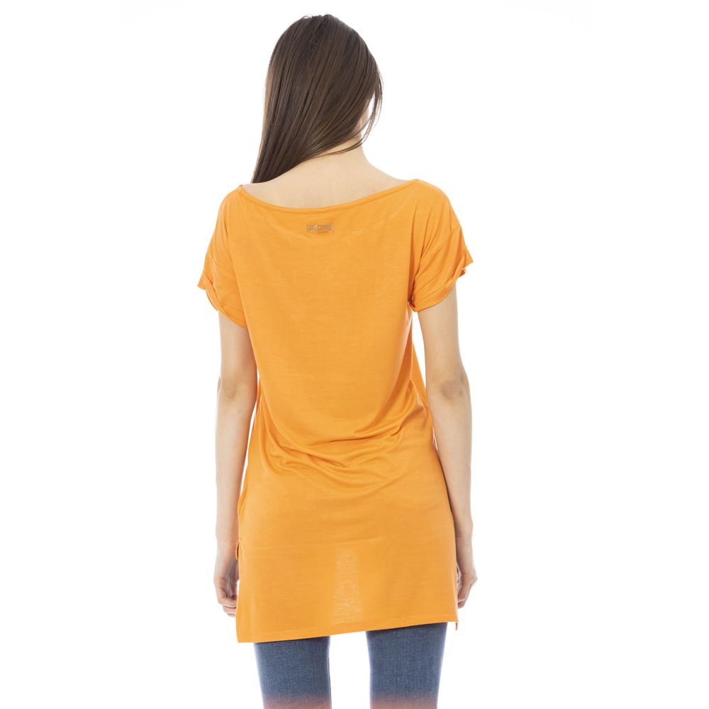Orange Cotton Short Sleeve Crewneck Long T-Shirt