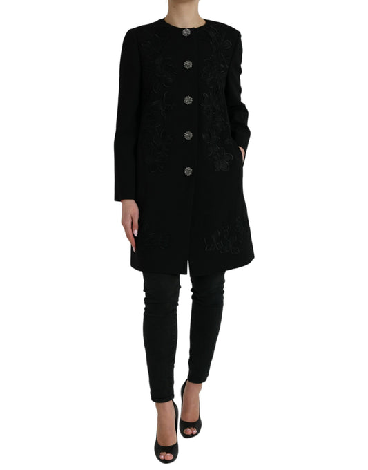 Dolce & Gabbana Women's Elegant Floral Buttoned Wool Trench Coat