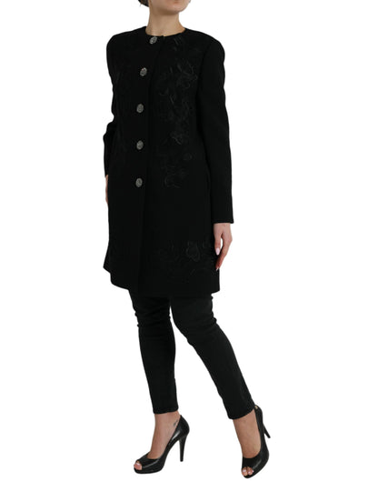 Dolce & Gabbana Women's Elegant Floral Buttoned Wool Trench Coat