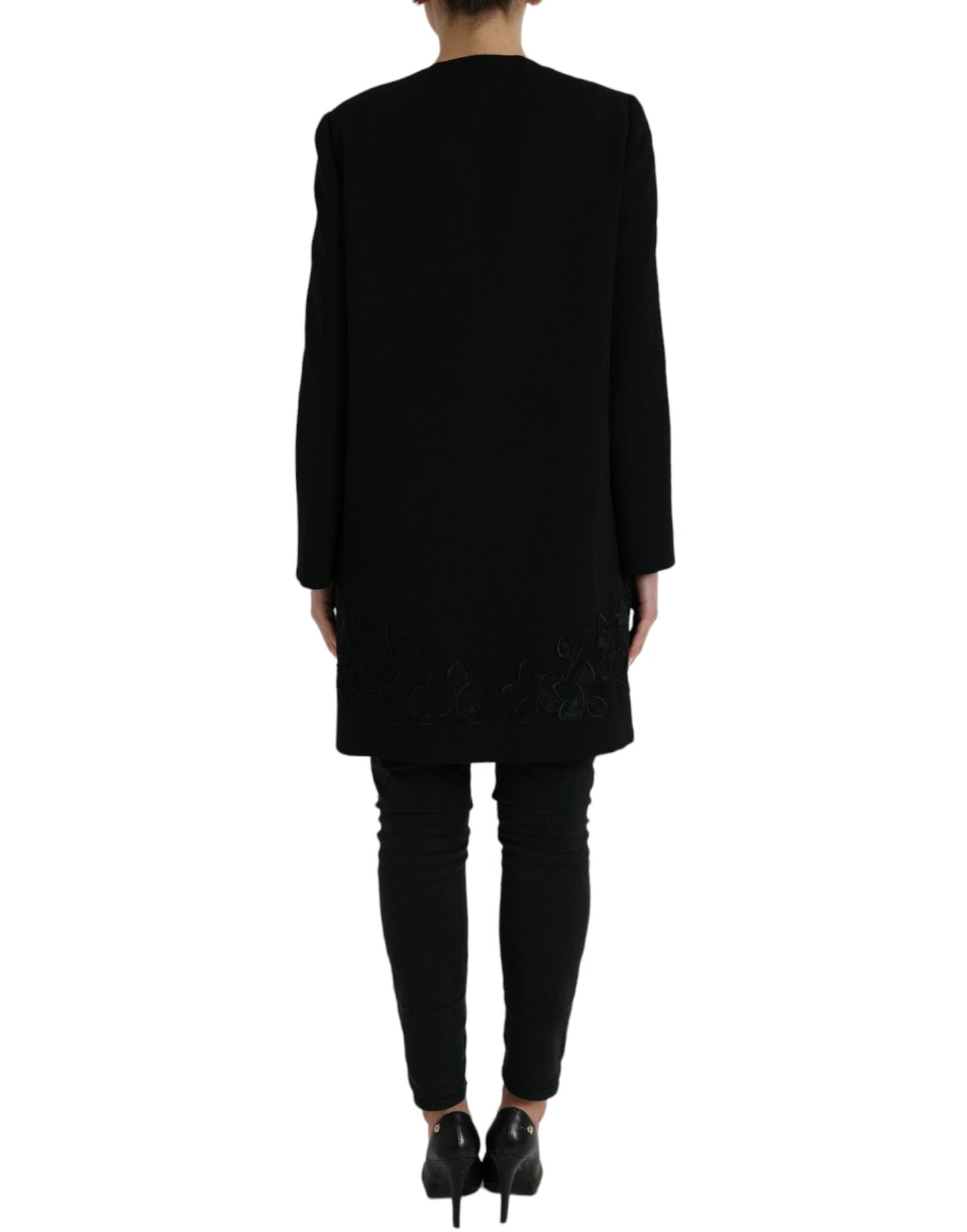 Dolce & Gabbana Women's Elegant Floral Buttoned Wool Trench Coat