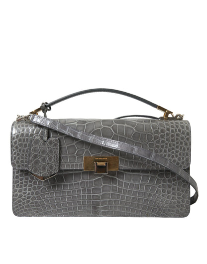 Balenciaga Grey Alligator Leather Medium Shoulder Bag