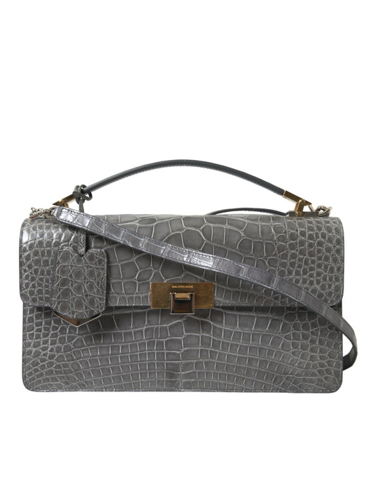 Balenciaga Grey Alligator Leather Medium Shoulder Bag