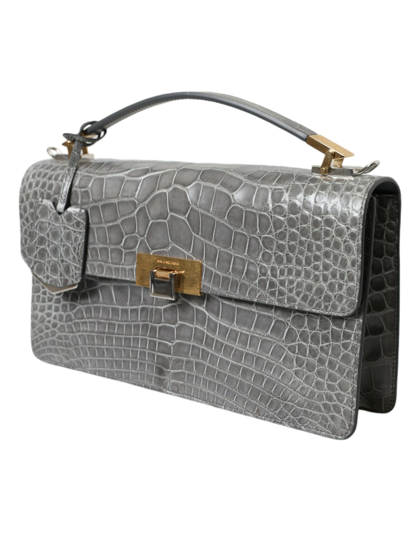 Balenciaga Grey Alligator Leather Medium Shoulder Bag