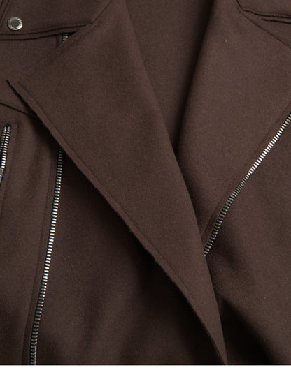 Dolce & Gabbana Women's Brown Coat Short Biker Wool Jacket