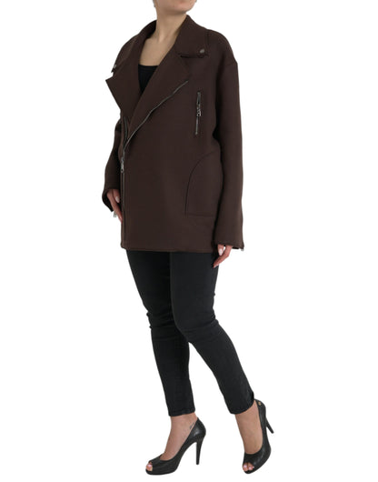 Dolce & Gabbana Women's Brown Coat Short Biker Wool Jacket