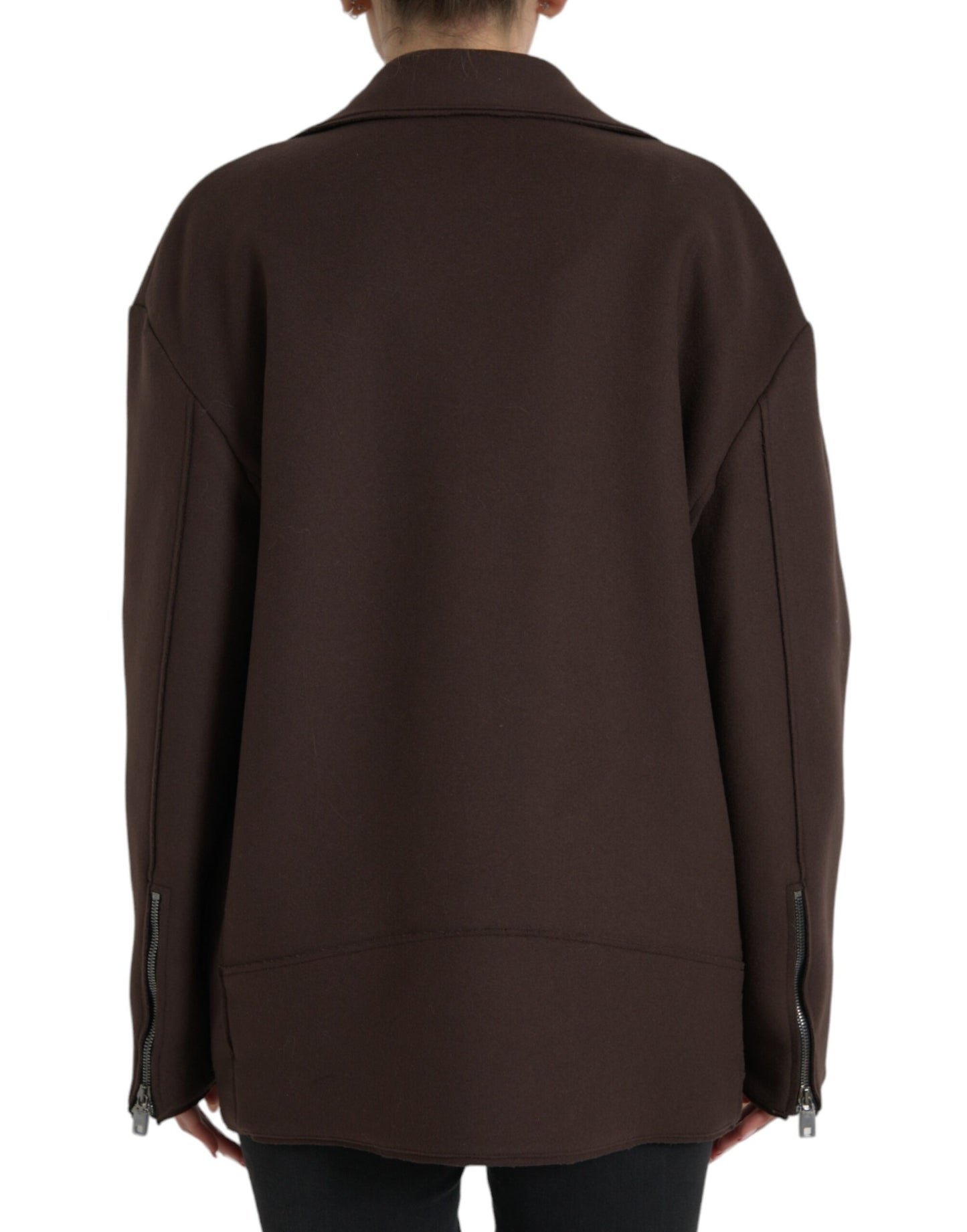 Dolce & Gabbana Women's Brown Coat Short Biker Wool Jacket