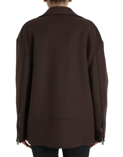 Dolce & Gabbana Women's Brown Coat Short Biker Wool Jacket