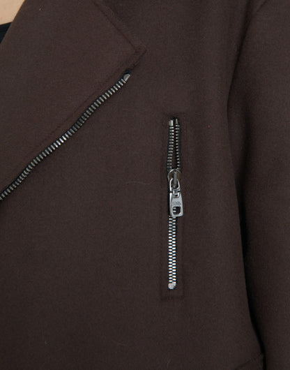 Dolce & Gabbana Women's Brown Coat Short Biker Wool Jacket