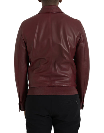 Dolce & Gabbana Men's Maroon Exotic Leather Zip Biker Coat Jacket