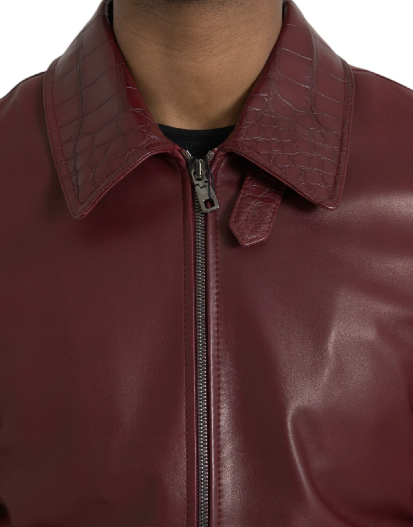 Dolce & Gabbana Men's Maroon Exotic Leather Zip Biker Coat Jacket