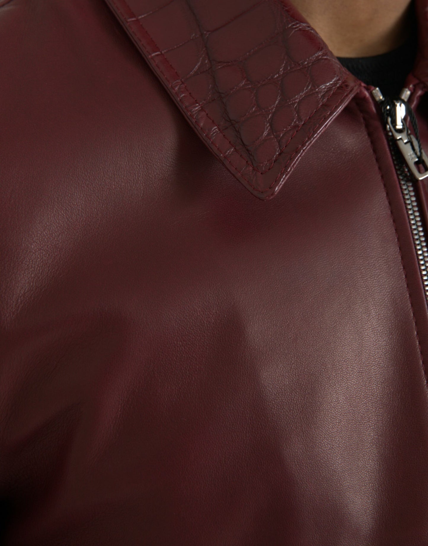 Dolce & Gabbana Men's Maroon Exotic Leather Zip Biker Coat Jacket
