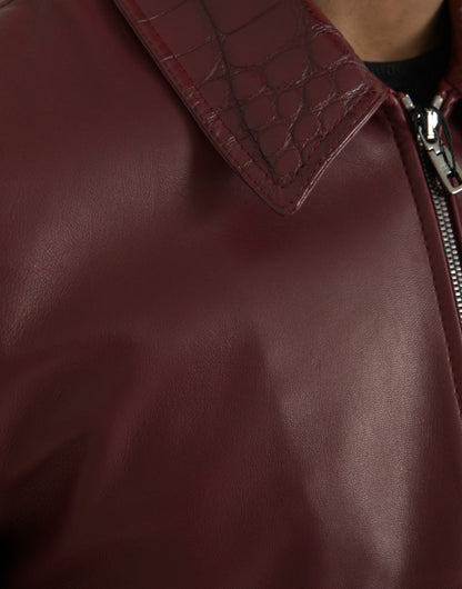 Dolce & Gabbana Men's Maroon Exotic Leather Zip Biker Coat Jacket