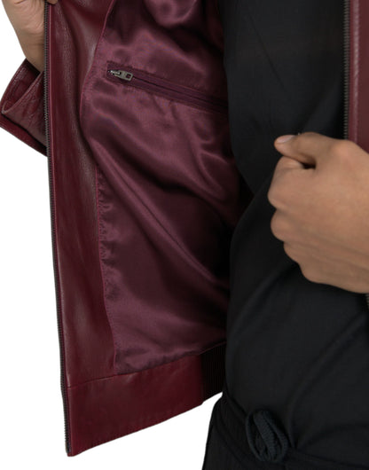 Dolce & Gabbana Men's Maroon Exotic Leather Zip Biker Coat Jacket