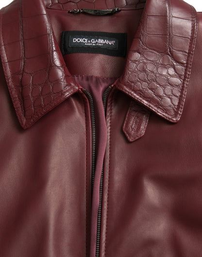 Dolce & Gabbana Men's Maroon Exotic Leather Zip Biker Coat Jacket